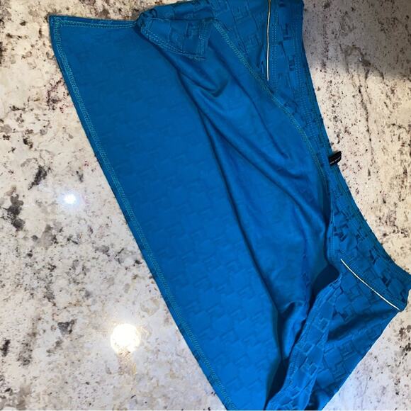 St John | Sport SJ Monogram Fabric Print Blue Swim Skirt w Gold Trim Small EUC - Picture 10 of 10